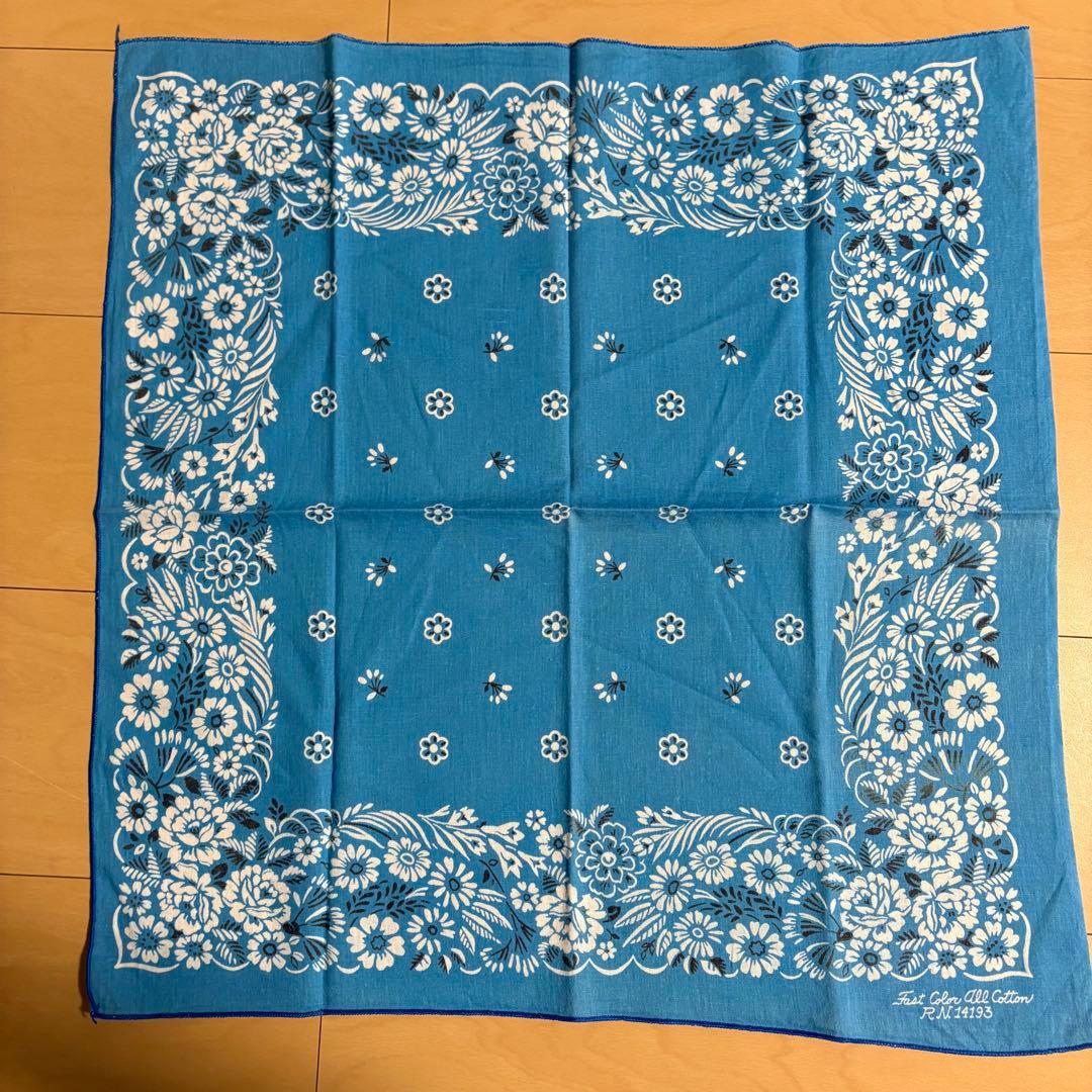 60s ヴィンテージ バンダナ ターコイズ レアカラー 筆記体 USA製