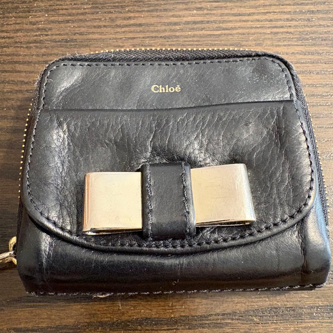 Chloé ブラックレザー 二つ折り財布 - メルカリ