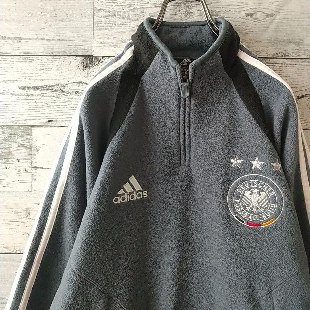 使用感少☆アディダス ドイツ代表 刺繍 エンブレム ハーフジップ フリース M adidas (アディダス) ハーフジップウェア ドイツ代表 メンズ SIZE L
