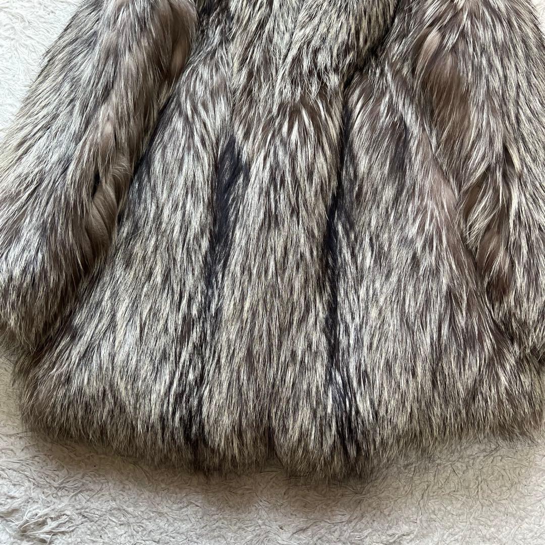 肉厚◎ 総丈80cm シルバーフォックス リアルファーコート 本毛皮 狐 9