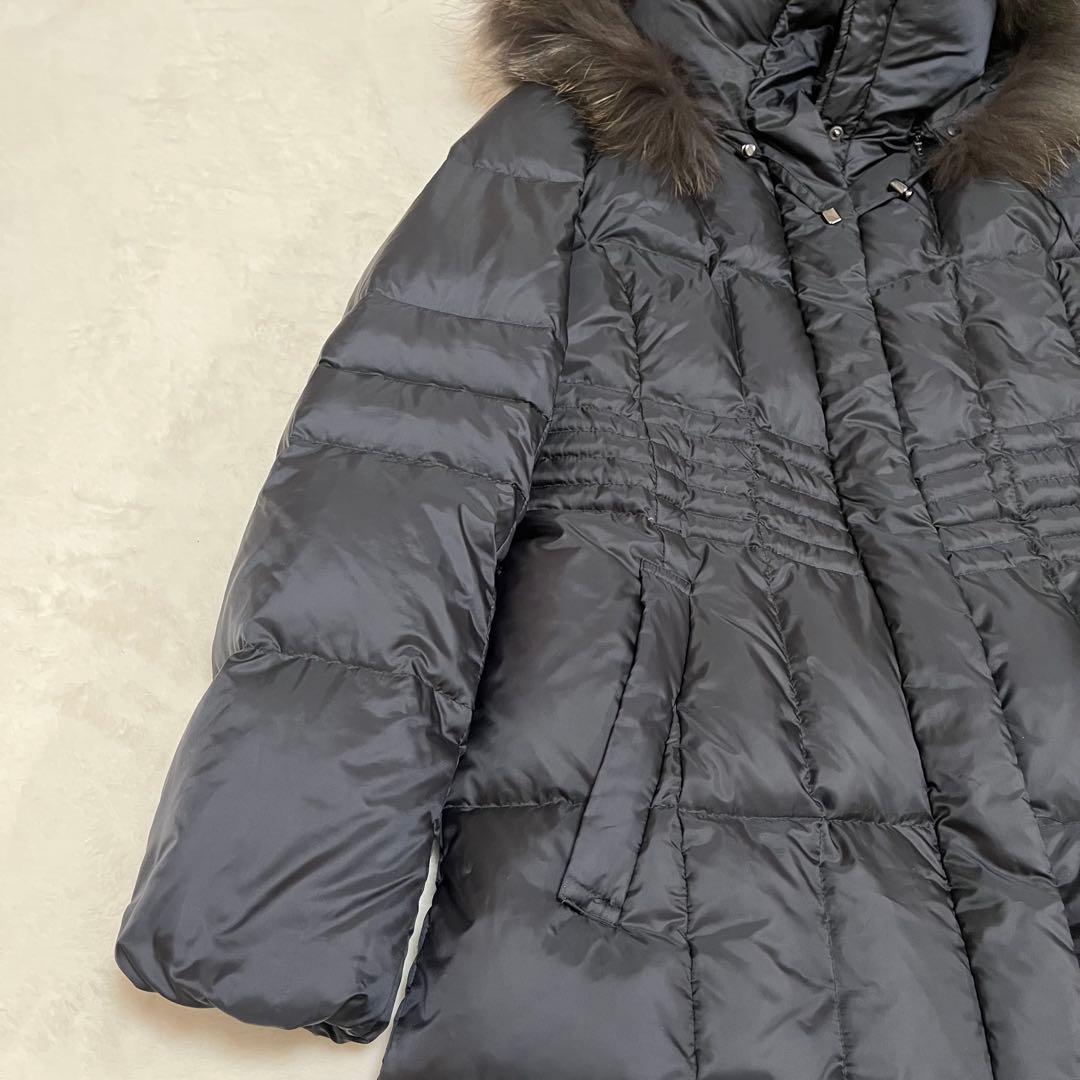 23区 ダウンコート シレータフタ Aライン フード ラクーンファー 黒38