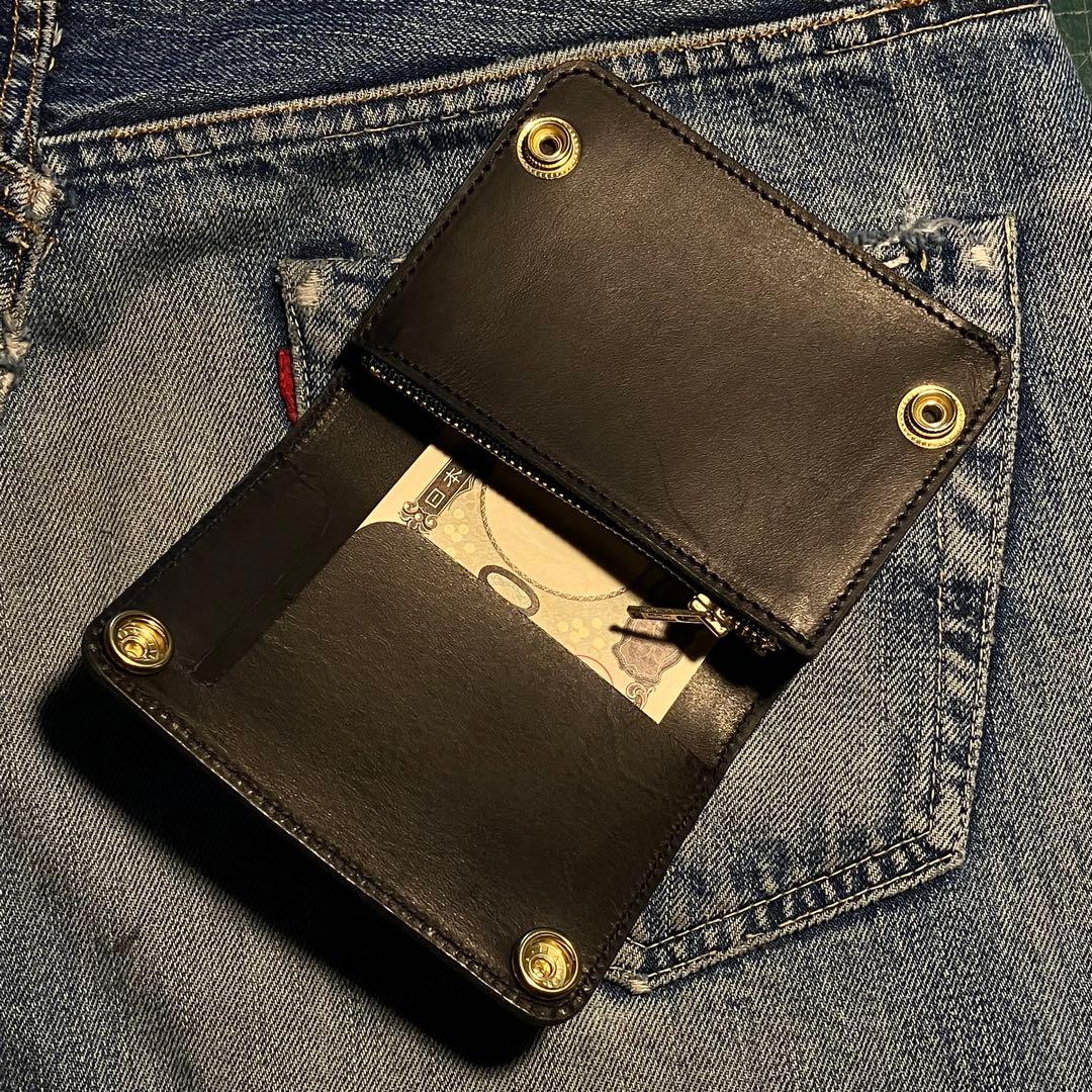 お札が折れない！ミドルトラッカーウォレット 3層 ブラス 栃木レザー