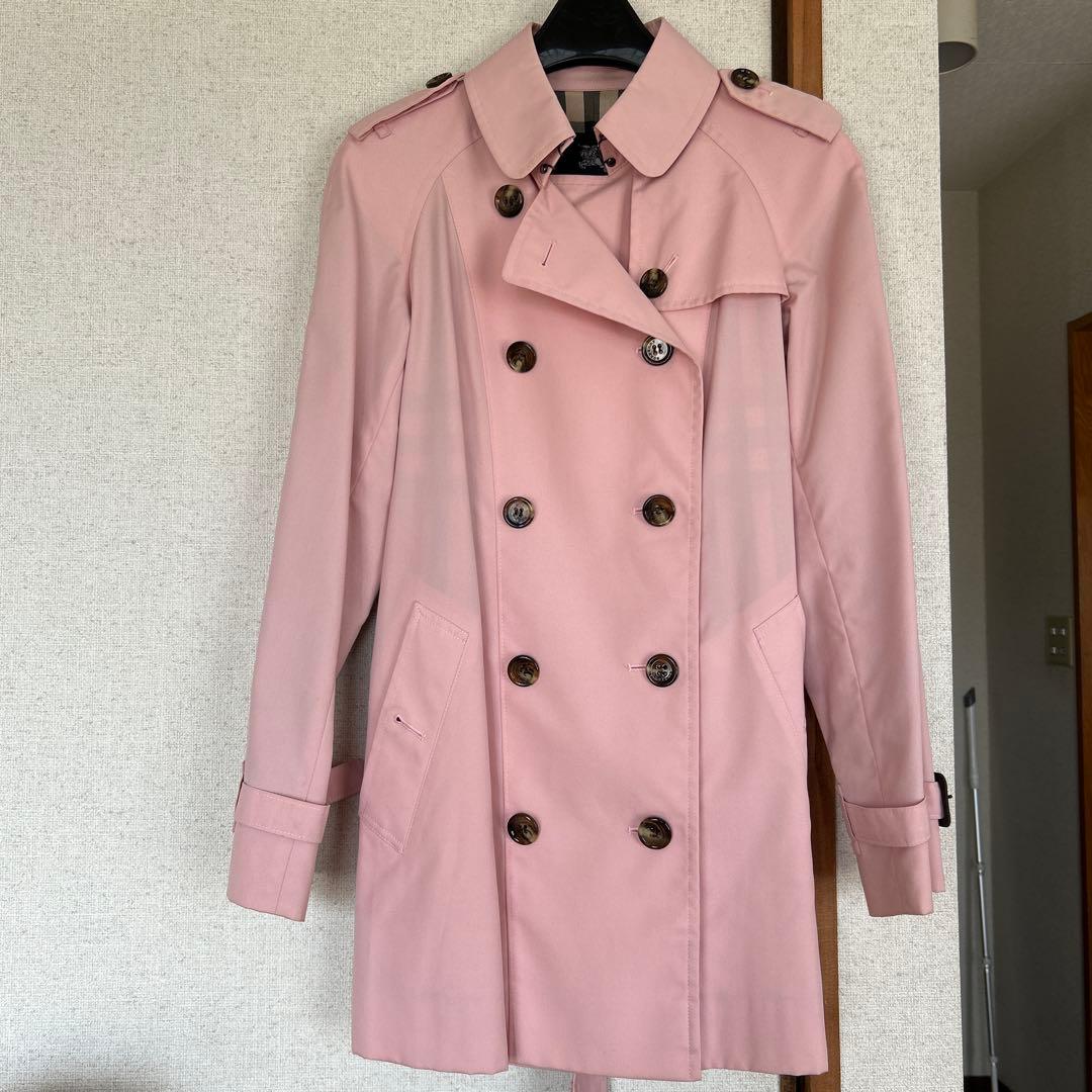 BURBERRY ピンク トレンチコート 40 Short Tropical Gabardine Kensington Trench Coat in Pale sugar pink