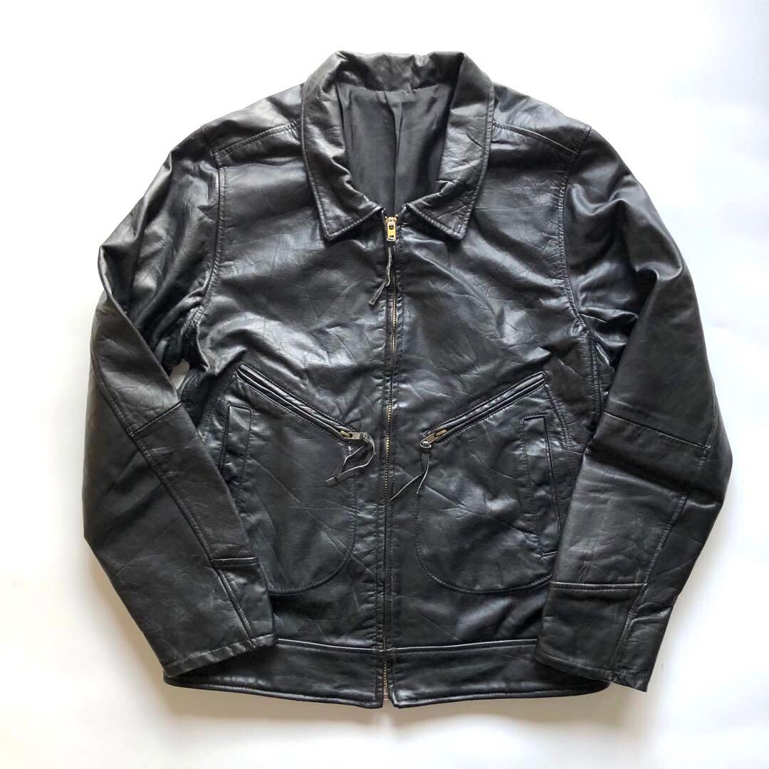 ★ヴィンテージ★シングルレザーライダースジャケット 70's 80's 70年代 70s 80年代 80s レザージャケット 本革 革ジャン ブラック 黒
