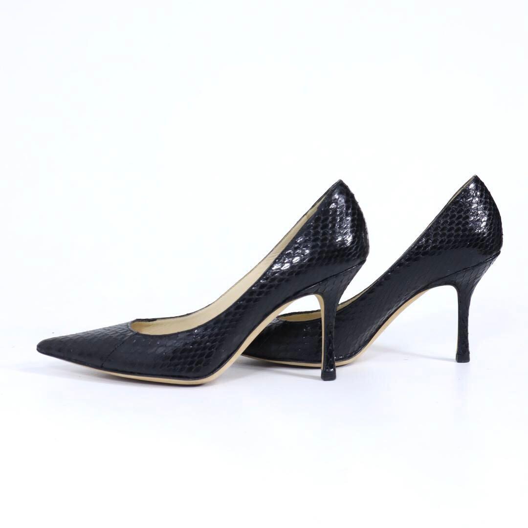 美品 Jimmy Choo ブラックリアルパイソン Pトゥ パンプス 35.5 - メルカリ