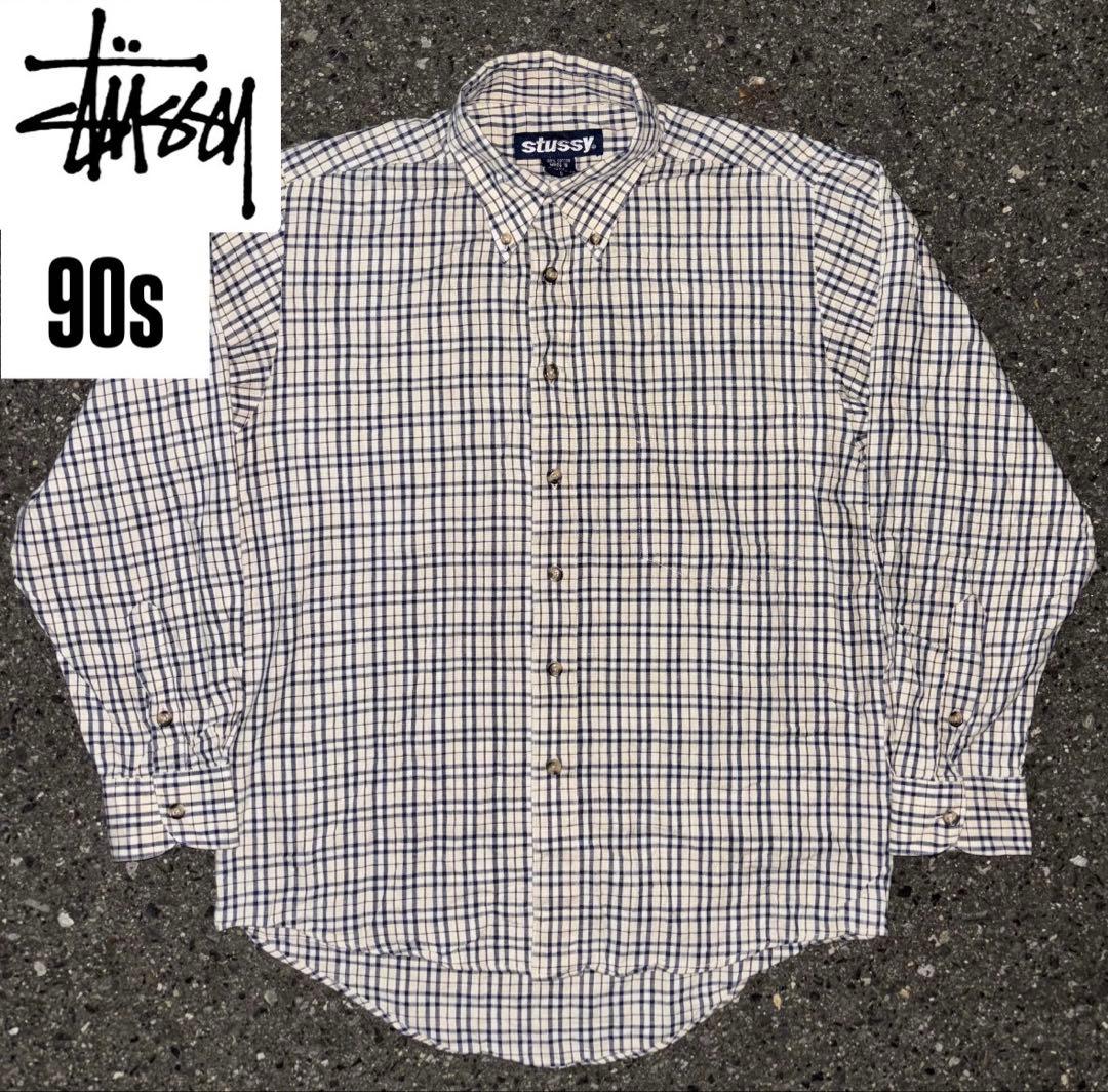 よっしー 90s 紺タグ old stussy ギンガムチェックシャツ 希少】90's Old Stussy 紺タグ ギンガムチェックシャツUSA製