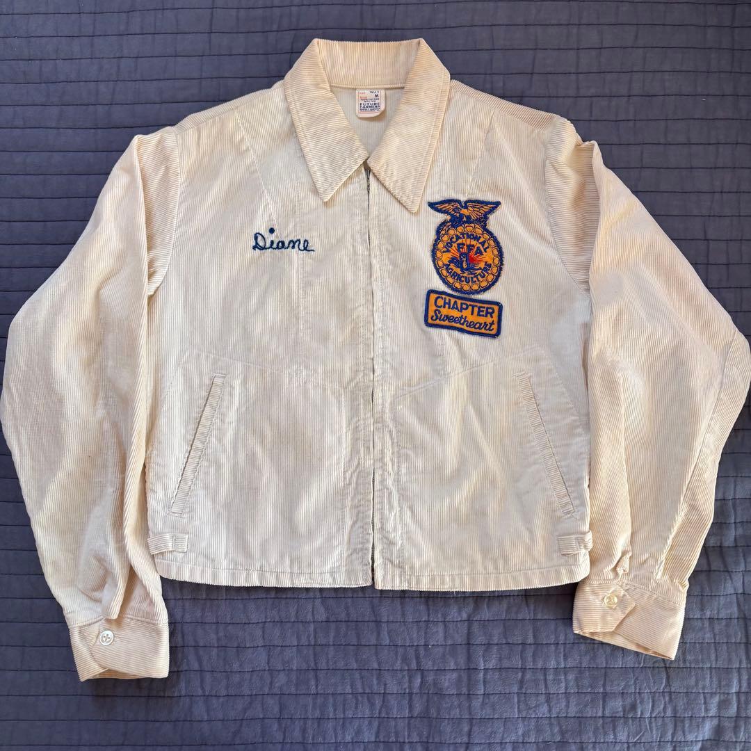 70s 80s FFA ジャケット コーデュロイ レアカラー ファーマーズ 古着 70s 「WISCONSIN」 豪華 チェーン 太畝 コーデュロイ FFA
