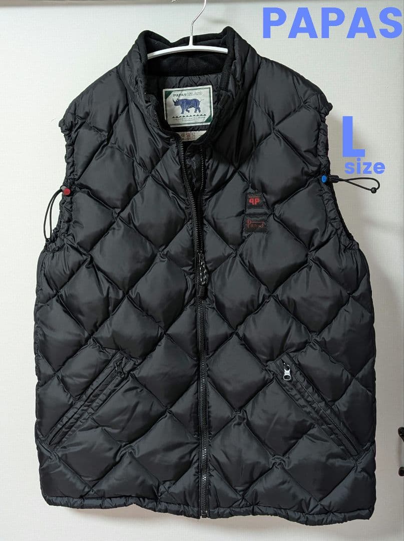 PAPAS キルティングダウンベスト ブラック　Lサイズ PAPAS（パパス） ナイロンキルティングダウンベスト 黒紺S 【メンズ