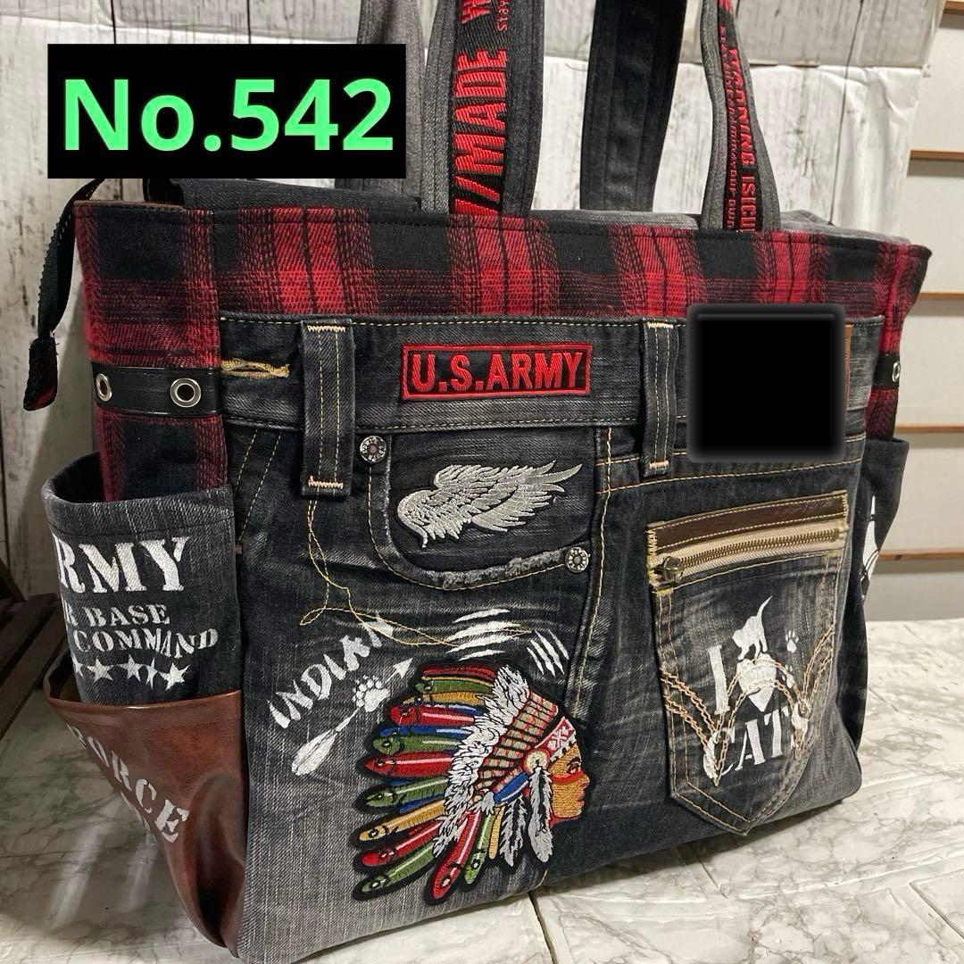 No.542 デニムリメイクバッグ 肩掛けトートバッグ キャット