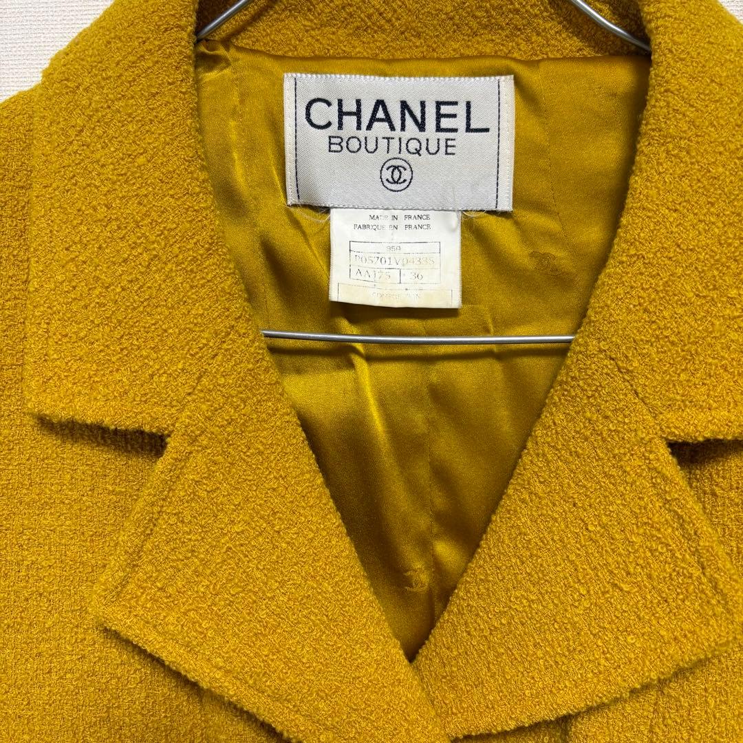 CHANEL ココマーク ツイードワンピースコート からし色 - メルカリ