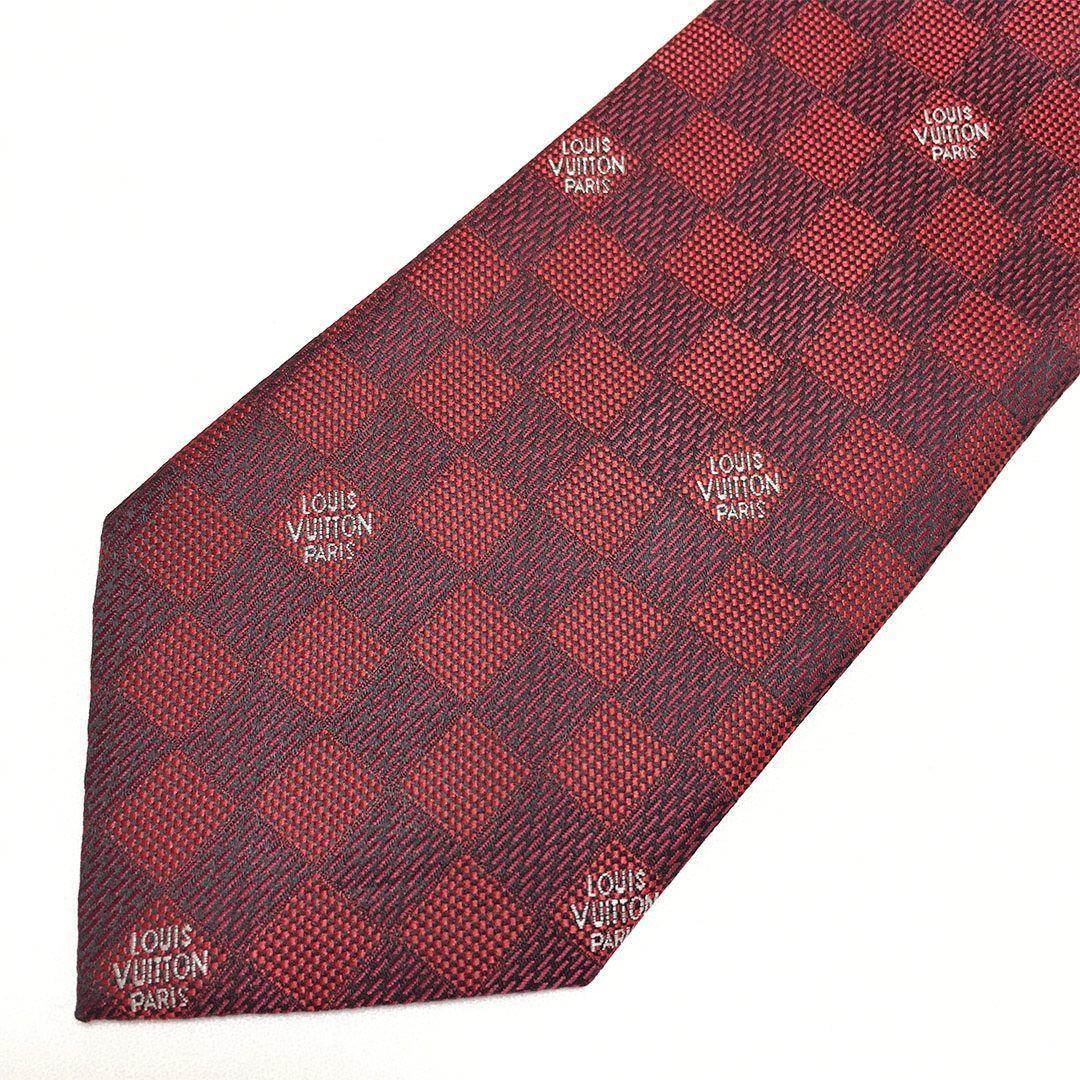 未使用級 ルイヴィトン Louis Vuitton ネクタイ レッド ダミエ - メルカリ