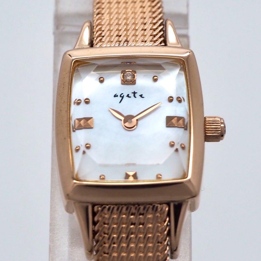 160 稼働 agete 時計 SV925 0.02ct 1Pダイヤ レディース