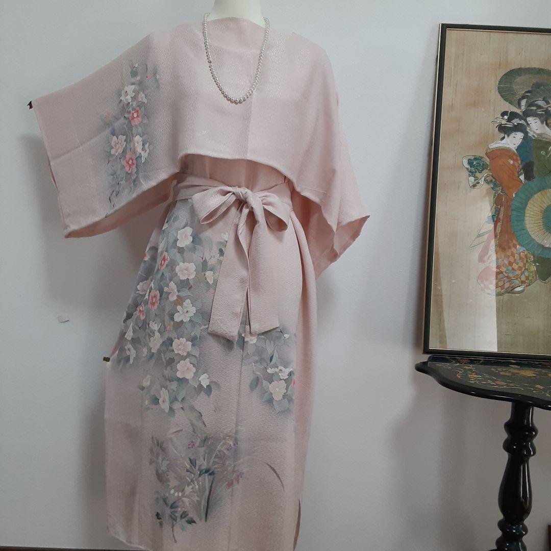リメイク着物ロングワンピースボレロ付き正絹L着丈115センチ - メルカリ