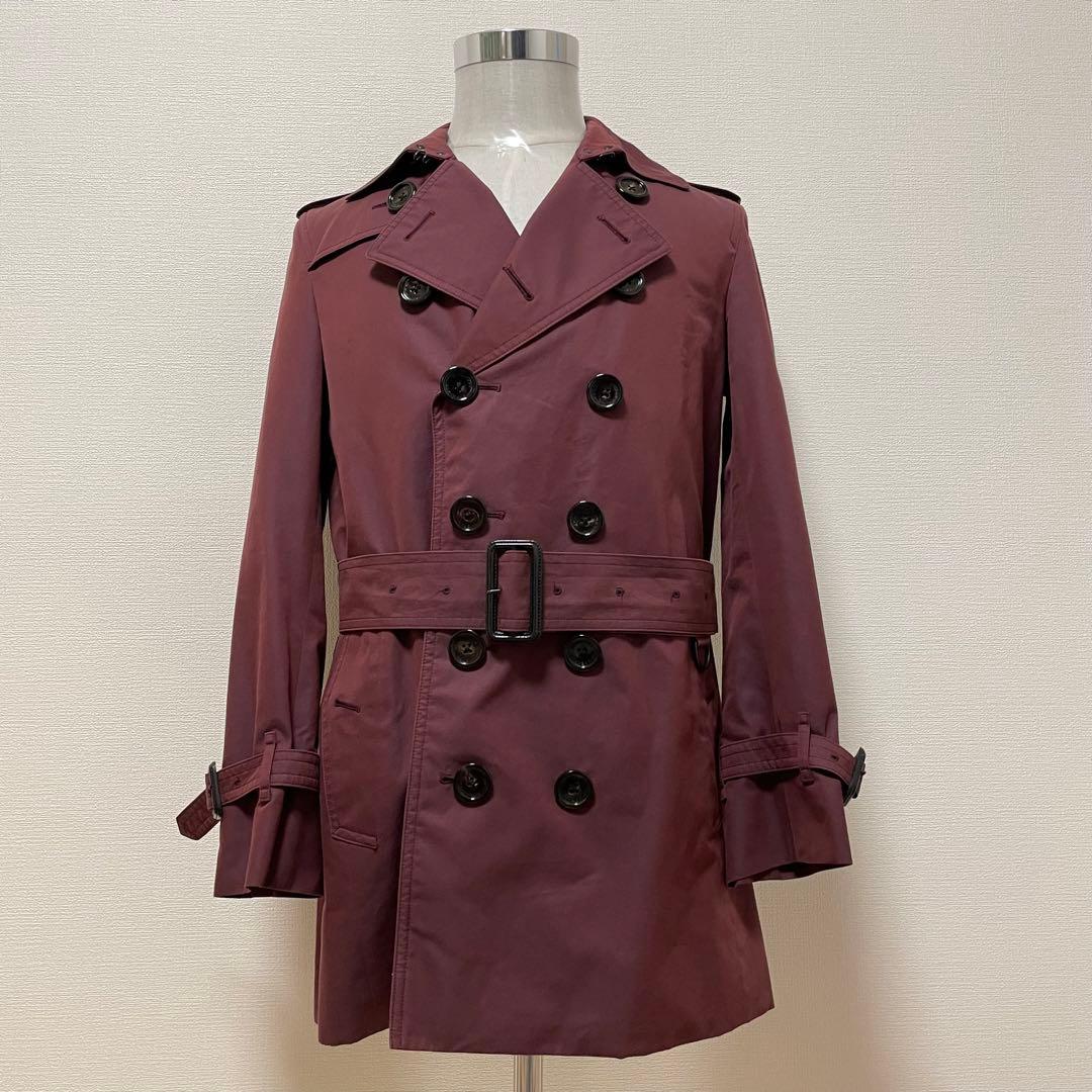 バーバリーロンドン トレンチコート ボルドー メガチェック ベルト 撥