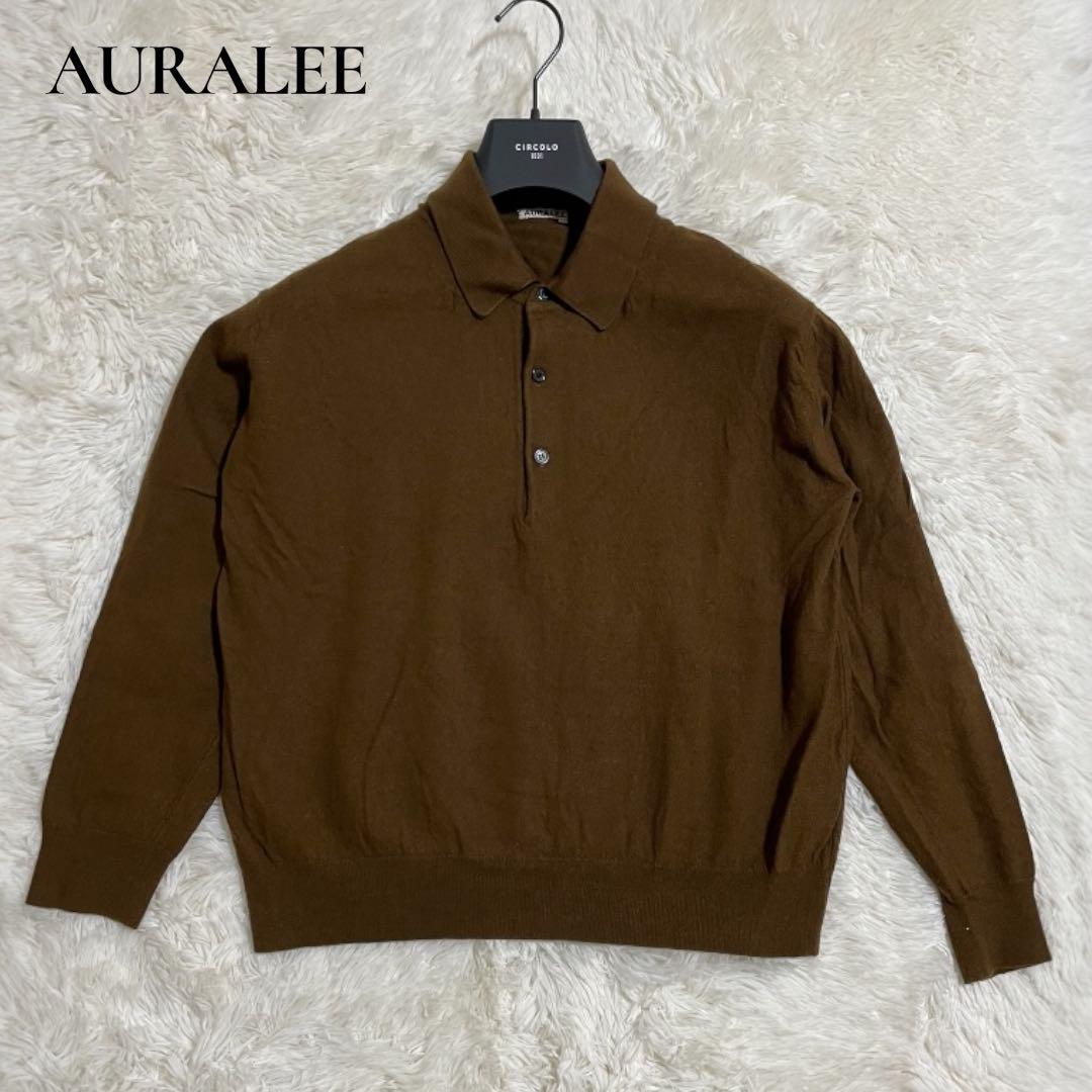 AURALEE オーラリー カシミヤ混 ニットポロ ブラウン L レディース Auralee Baby Cashmere Knit Pull Over in Natural Brown Curated at