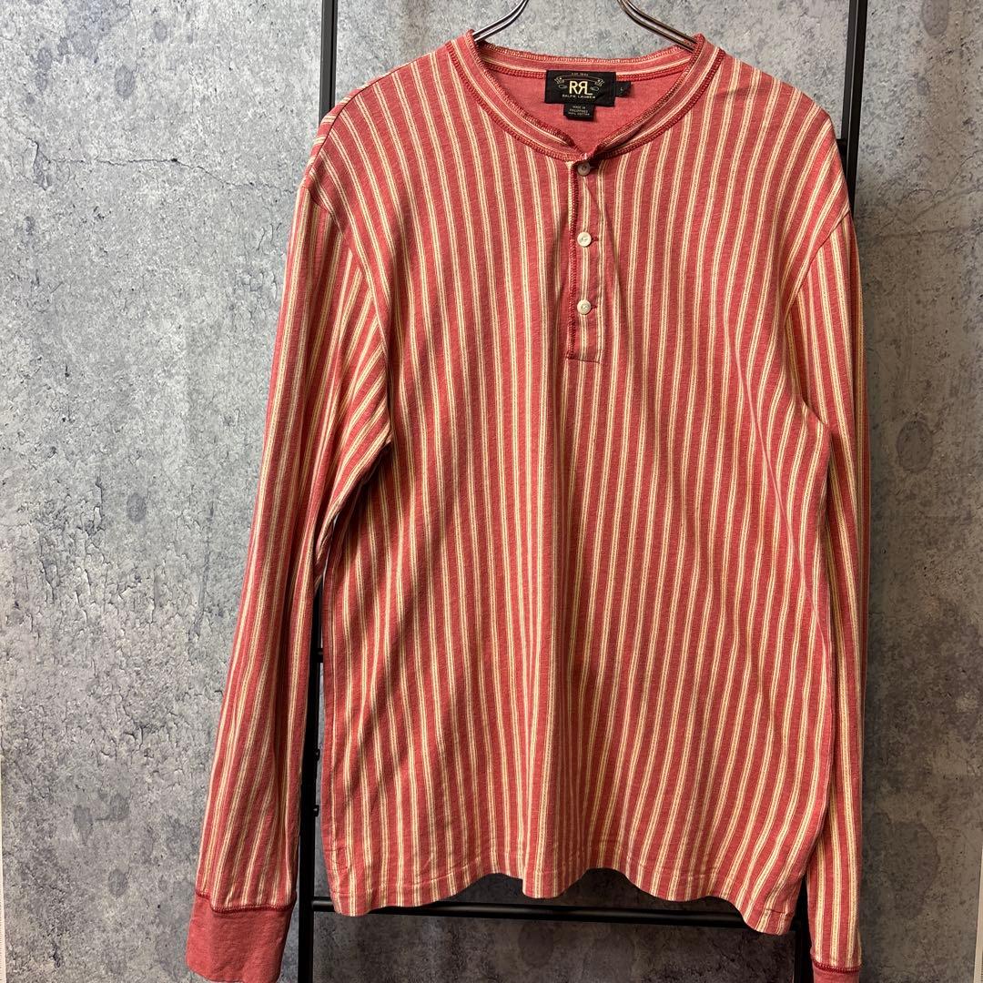 RRL Ralph Lauren ヘンリーネック ストライプ長袖カットソー L RRL Ralph Lauren ヘンリーネック ストライプ長袖カットソー L 楽天