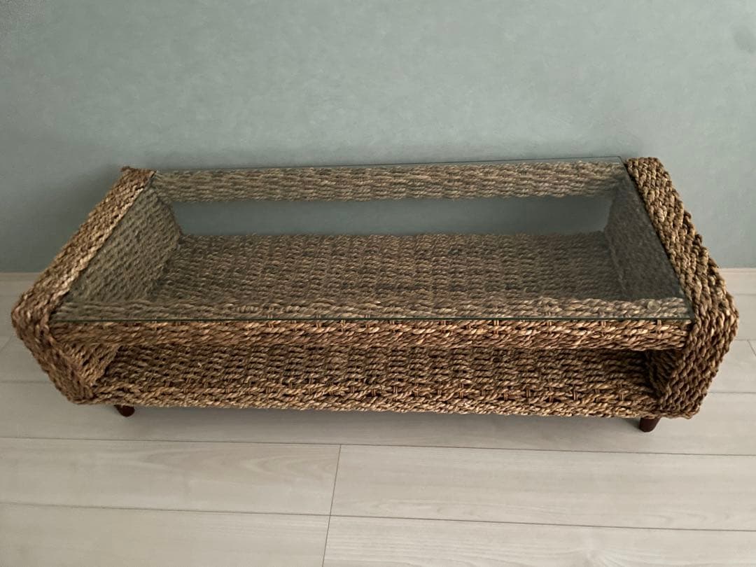 【送料込み】アバカテーブル(幅120) ローテーブル 約幅120cm 強化ガラス 天板 脚付き 棚付き 収納付き 耐久