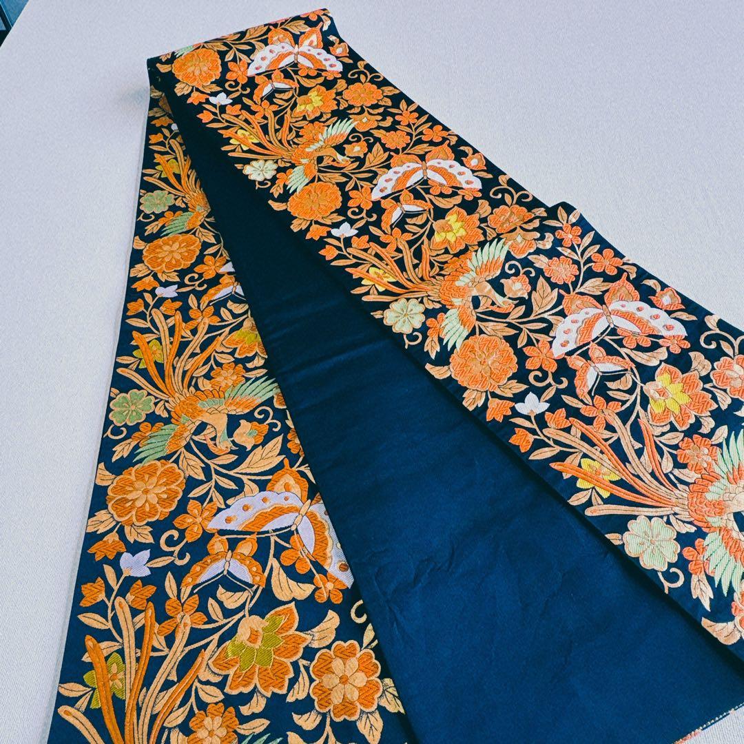 フルセット七五三7歳女の子 オレンジ地チューリップ 黒地袋帯鳳凰