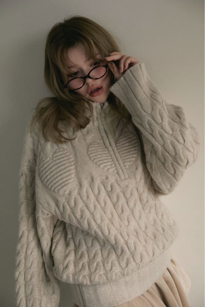 トップス Andmary andmary Heart loose knit beige ANDMARY POPUP STORE Heart loose knit color gray/white ¥13200-tax