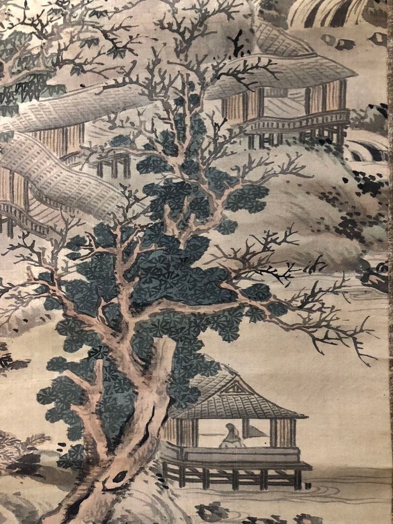 掛け軸2点／84、85［山水楼亭之図］＆［赤牡丹］肉筆 木箱無し！ 美術