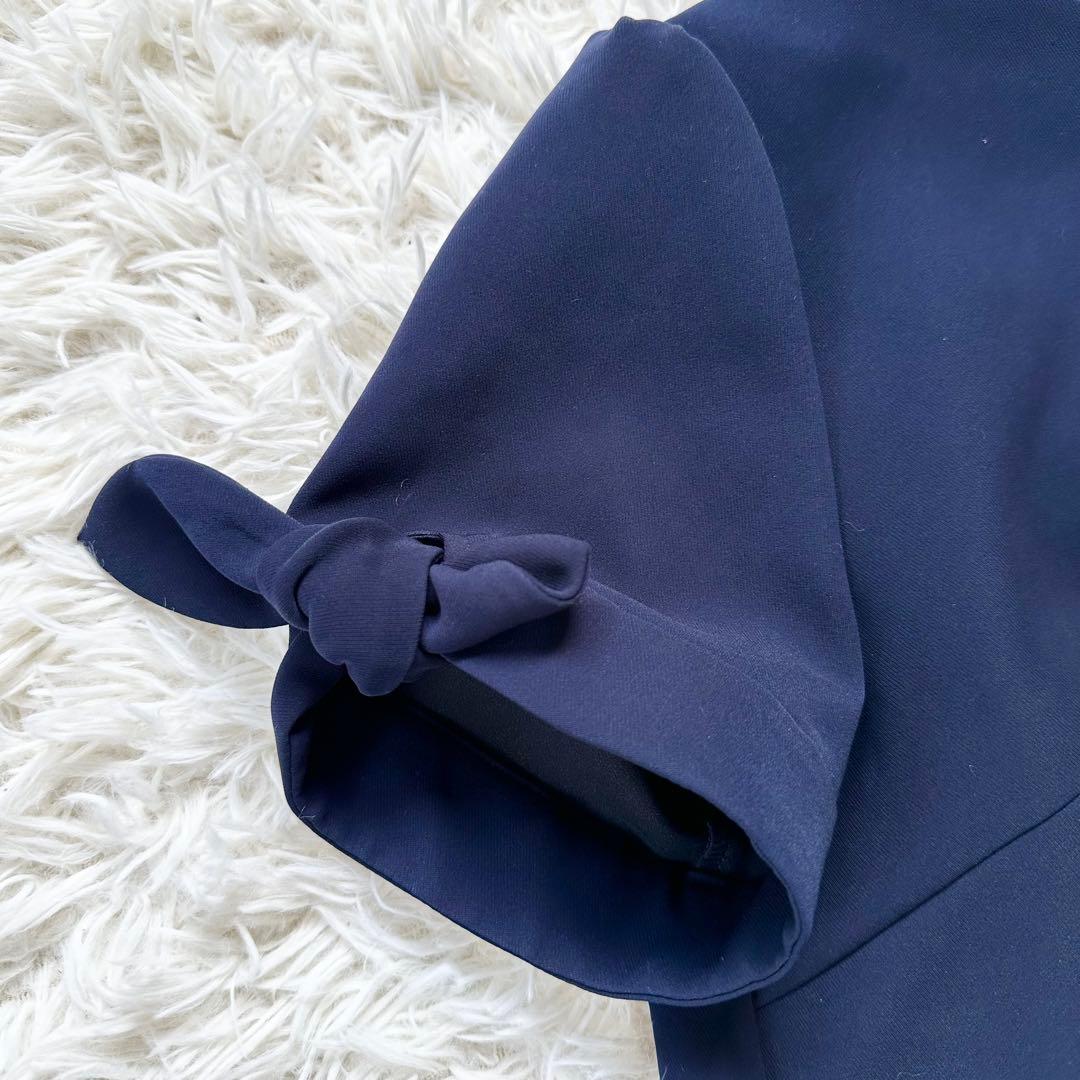 着用1回】ボーダーズアットバルコニー リボンツイルブラウス ネイビー