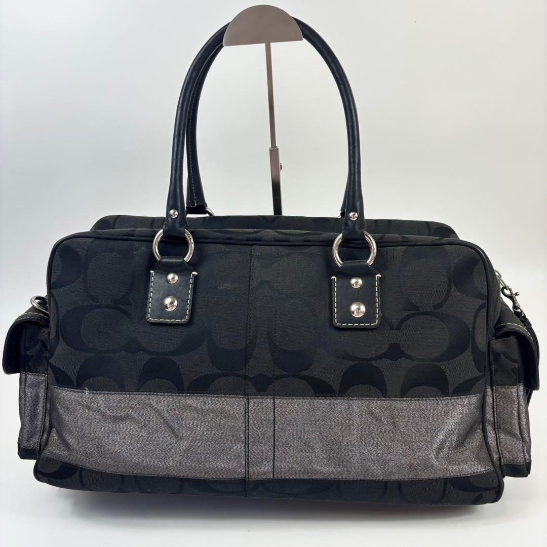 コーチ シグネチャー ストライプ ボストンバッグ 10392 キャンバス 黒