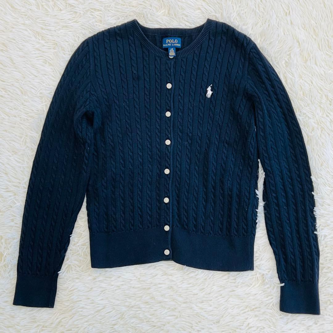 現行 美品 ポロラルフローレン ケーブルニットカーディガン ネイビー