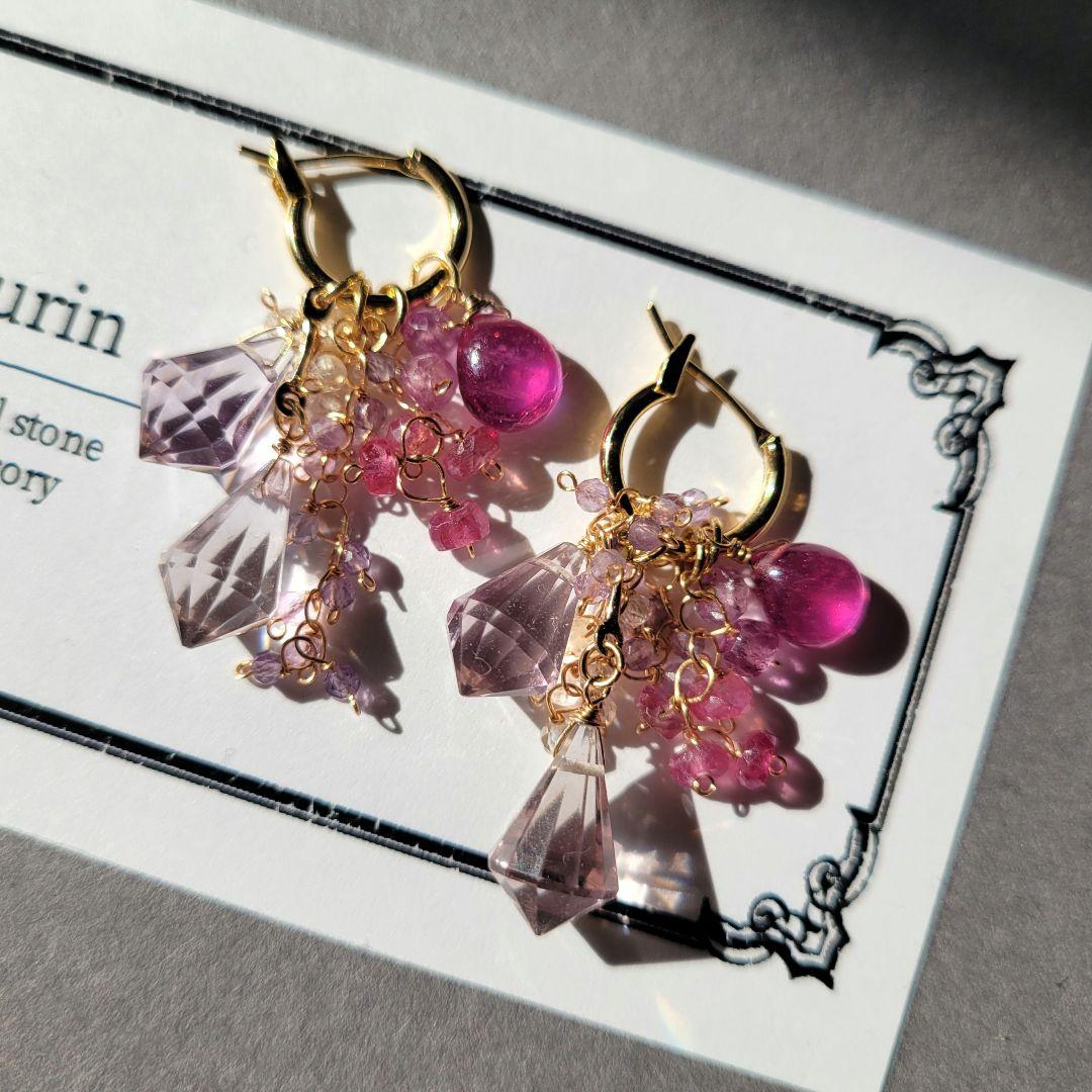 じばにゃん様 アメジスト/ルビー 着せ替えピアス Crescent Moon 三日月＆ネコ シルバーピアス 未来天使 Angel Friends