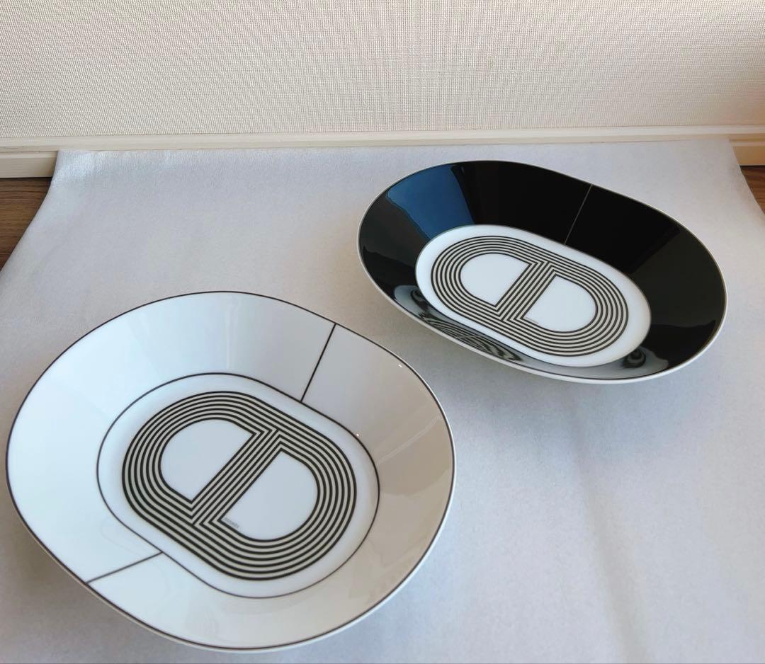 HERMES ラリー24 オーバルプレート　ホワイト/ ブラック 在庫僅か！エルメスの廃盤食器「Rallye 24(ラリー 24)」を海外お