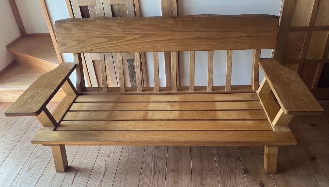 マ*ル様 府中家具製 柿の木 無垢材 3人掛けソファ オイル仕上げ