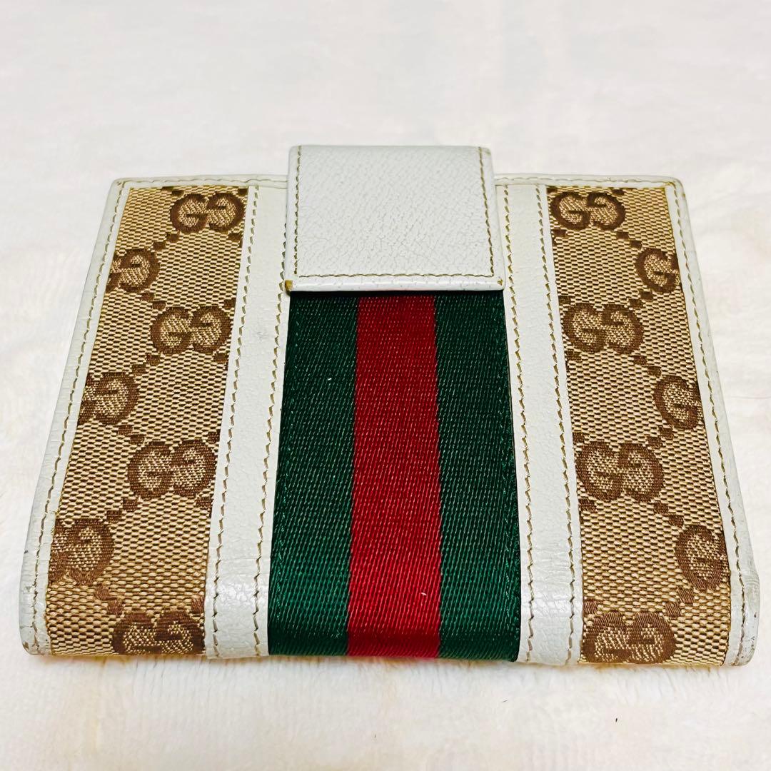 GUCCI 二つ折り財布 シェリーライン GGキャンバス レザー Wホック