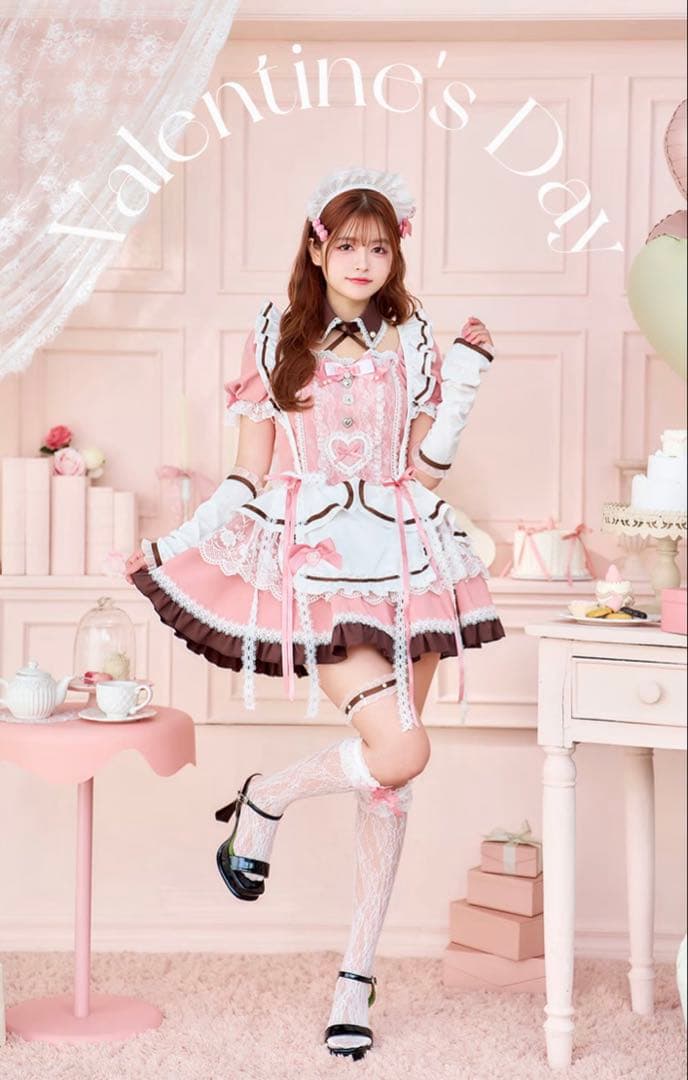 ブーケリボンジュエルピンクメイド《バレンタインコスプレ11点セット》