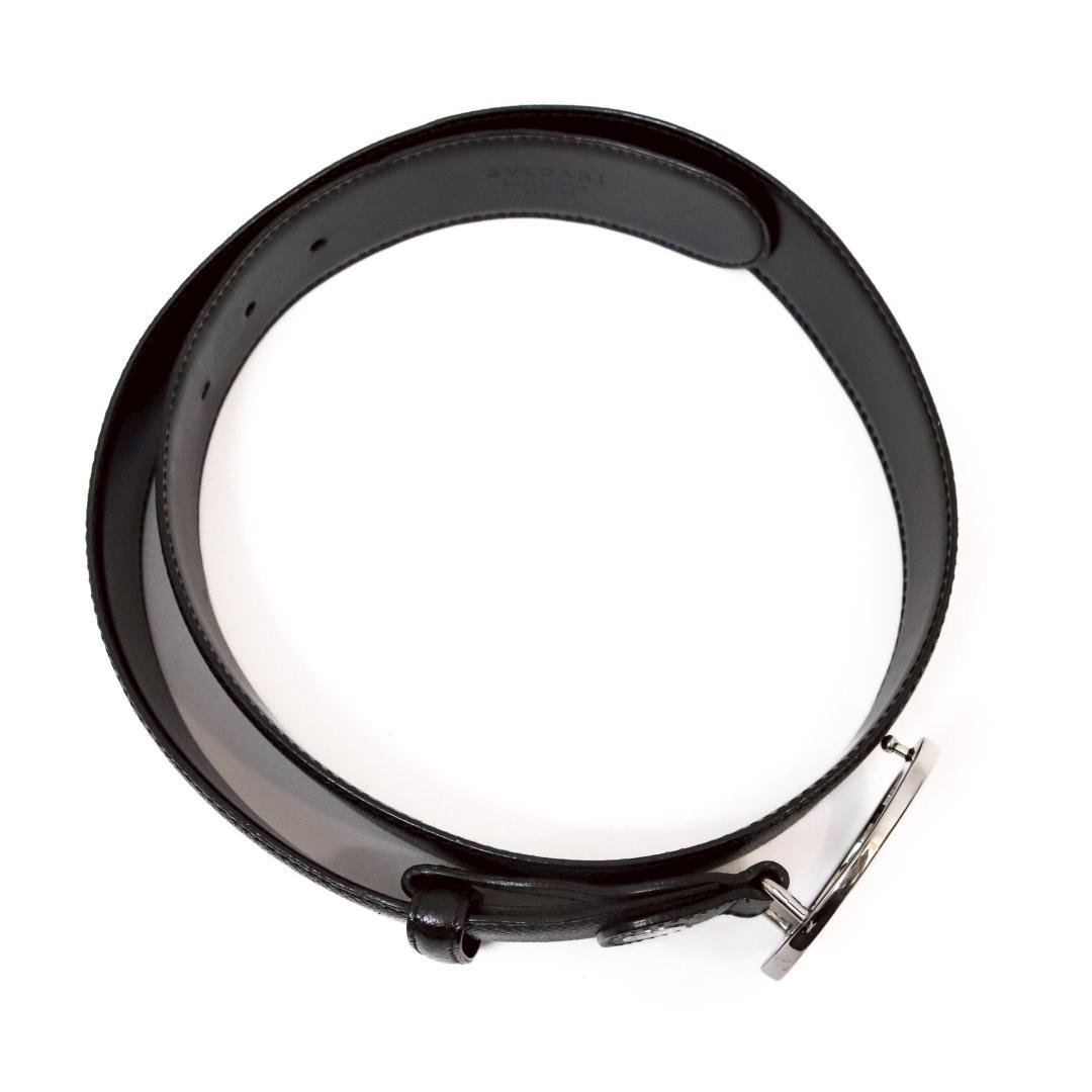 美品 BVLGARI ロゴリングベルト 黒銀 82.5cm n66