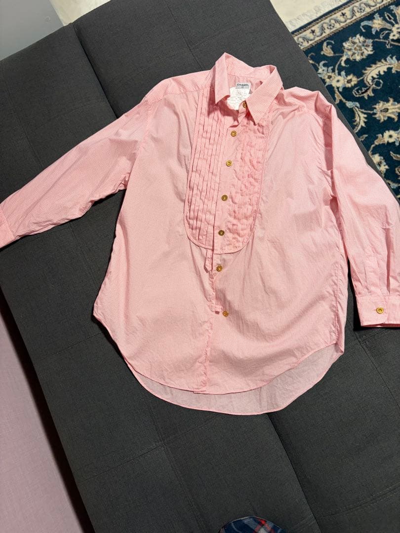 シャネルCHANELヴィンテージ、チェックシャツ、オーバーサイズ極美品