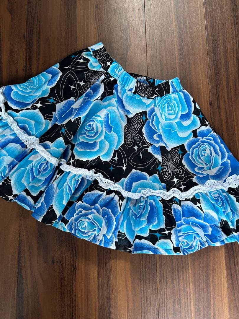 姫ギャル　浴衣ドレス　量産地雷Y2K 平成ギャル　薔薇ばらバラ　黒×青　130