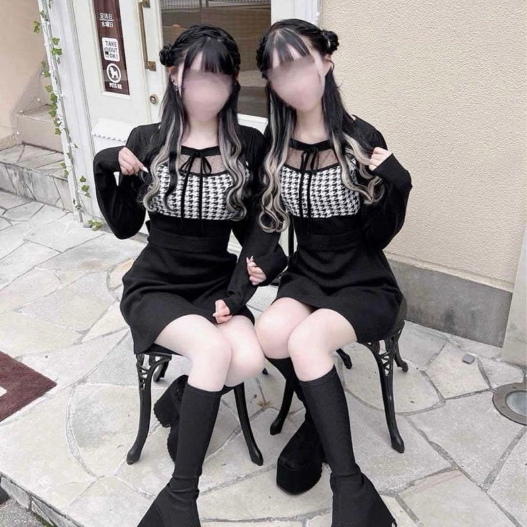 美品☆M'S GRACY ツイードライクプリントワンピース リボン 大きい