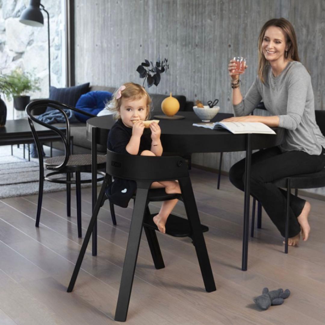 ブラック 2段式ハイチェア 幼児用 トレイ付き