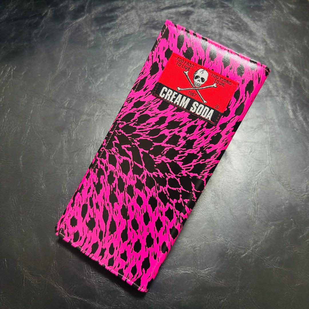 クリームソーダ角ドクロ長財布ヒョウ柄ネオンピンクPINKピンクドラゴン