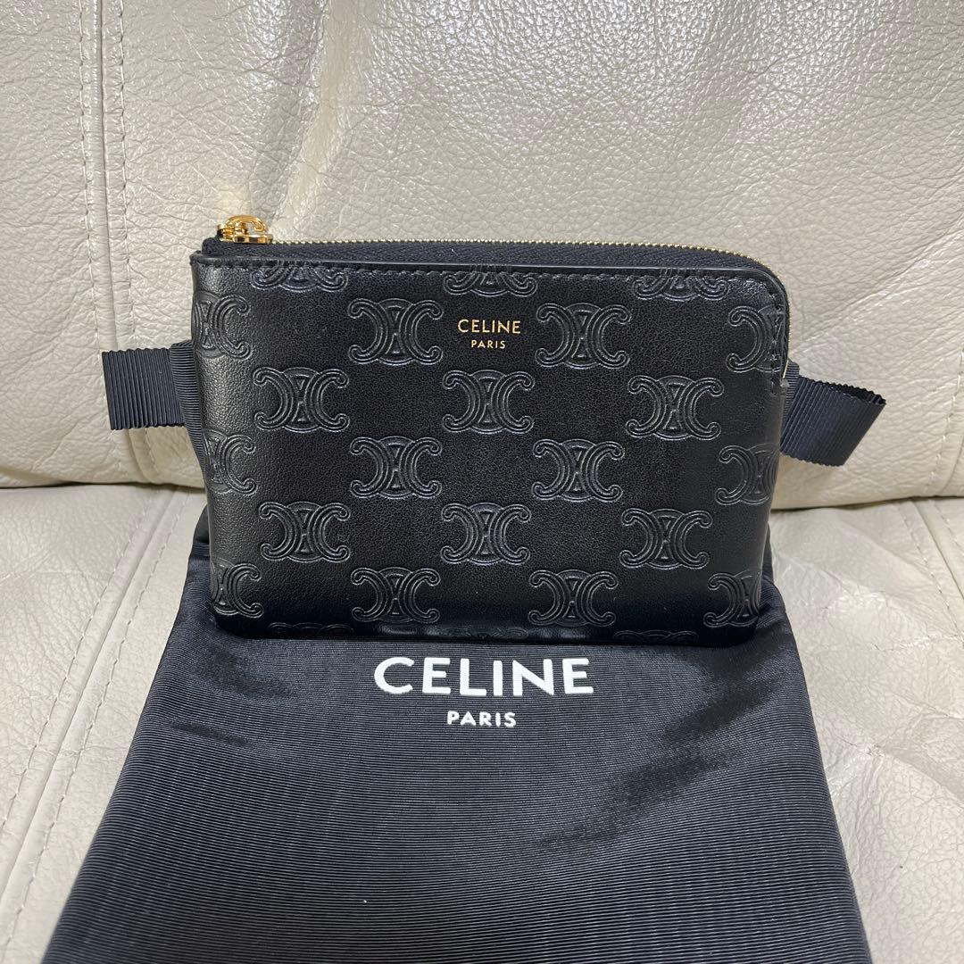極美品☆セリーヌ ケース CELINE（セリーヌ） Triomphe Embossed Zipped Card Holder コイン