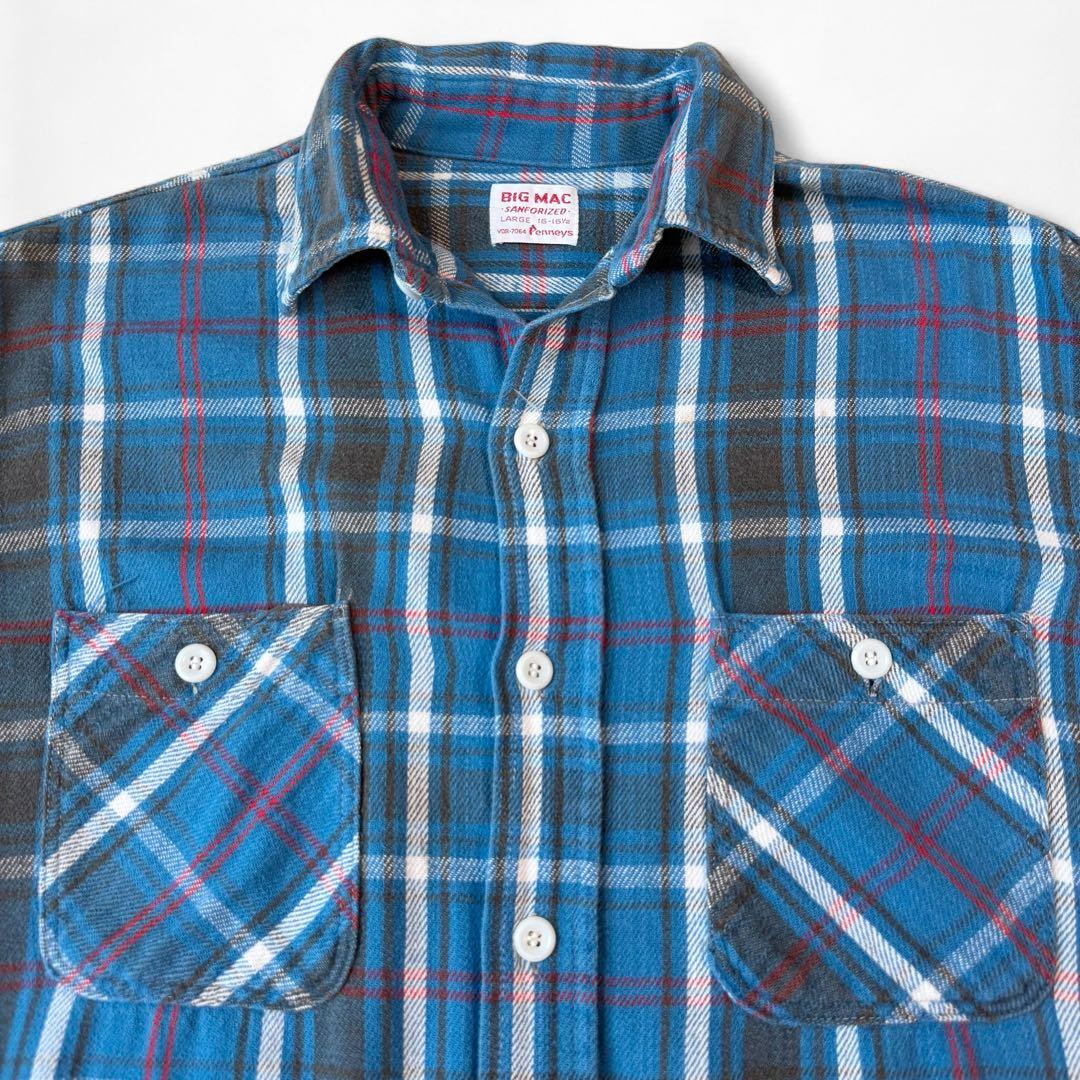 50s 60s BIGMAC 青ベース フランネルチェックシャツ penneys - メルカリ