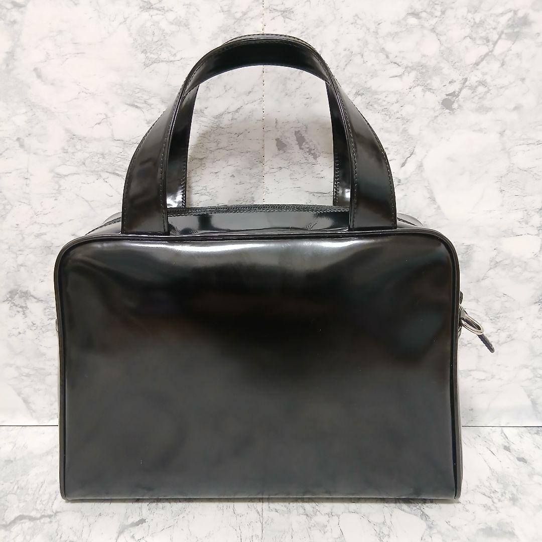 GUCCI GGエンボス ミニボストンバッグ パテントレザー イタリア製 黒