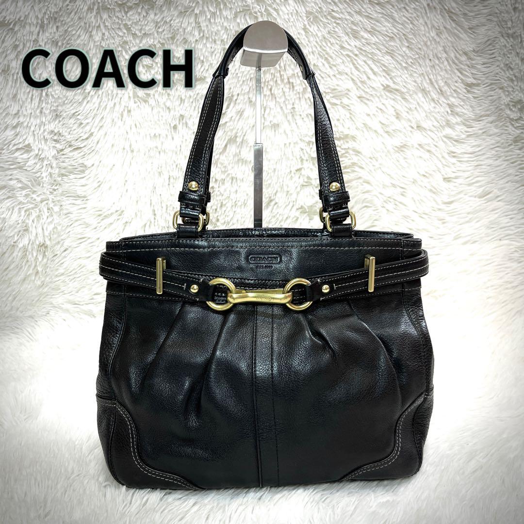極美品 COACH ブラック レザー ハンドバッグ トートバッグ バックル