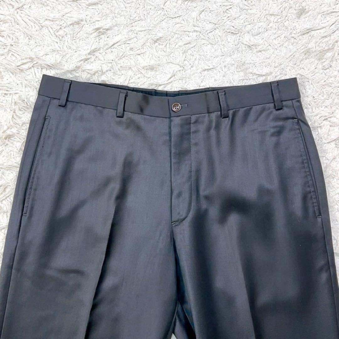 美品 アルマーニコレツォーニ ワイド スラックス 48 ダークグレー 光沢