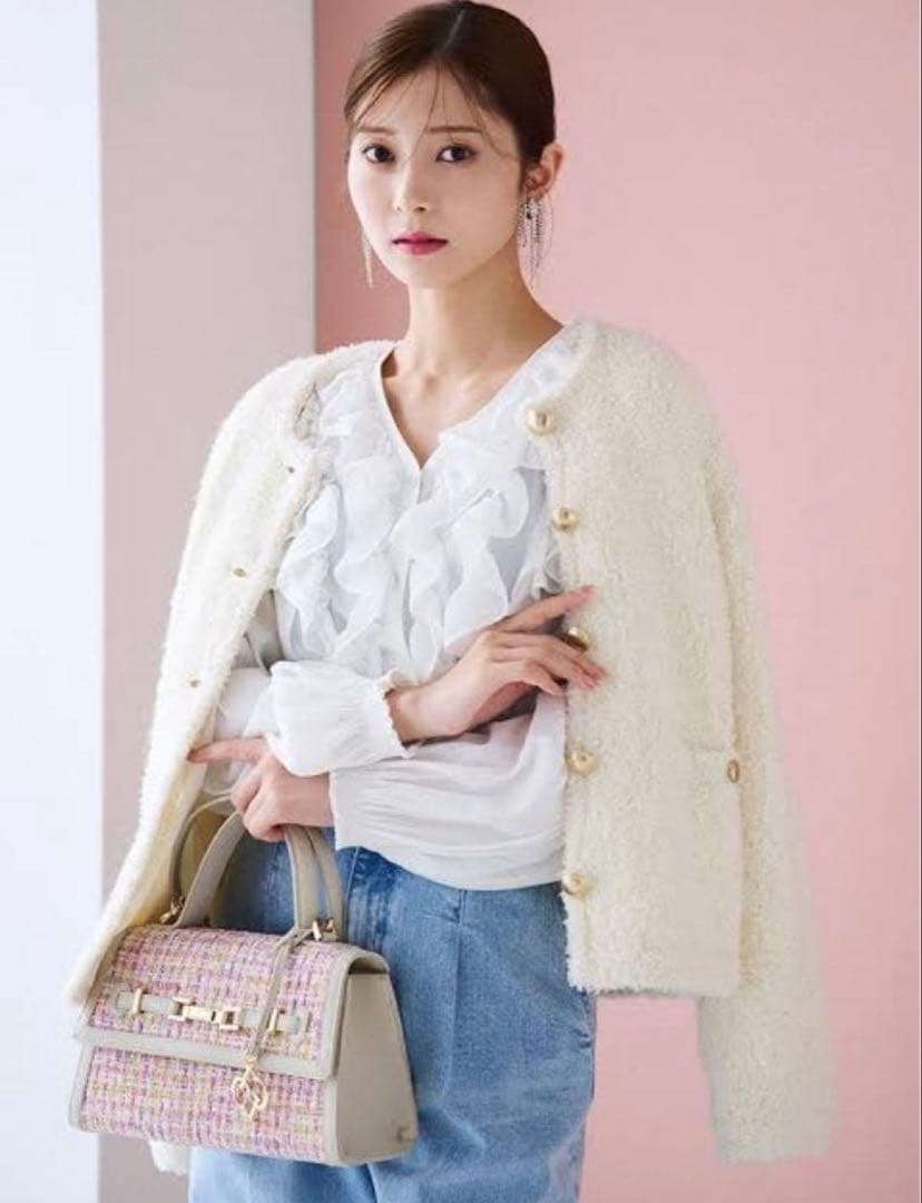 美品セルフォード2点/ツィードニットジャケット/割線フリルチュニック