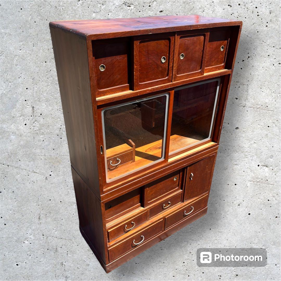 アンティーク】木製 水屋箪笥 和簞笥 食器棚 飾り棚 昭和レトロ 古家具