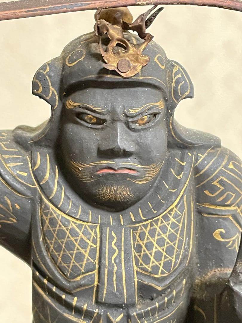 ☆極上時代彫り☆妙見菩薩/木彫/木造/金泥/玉眼/仏像/置物/武士/仏教