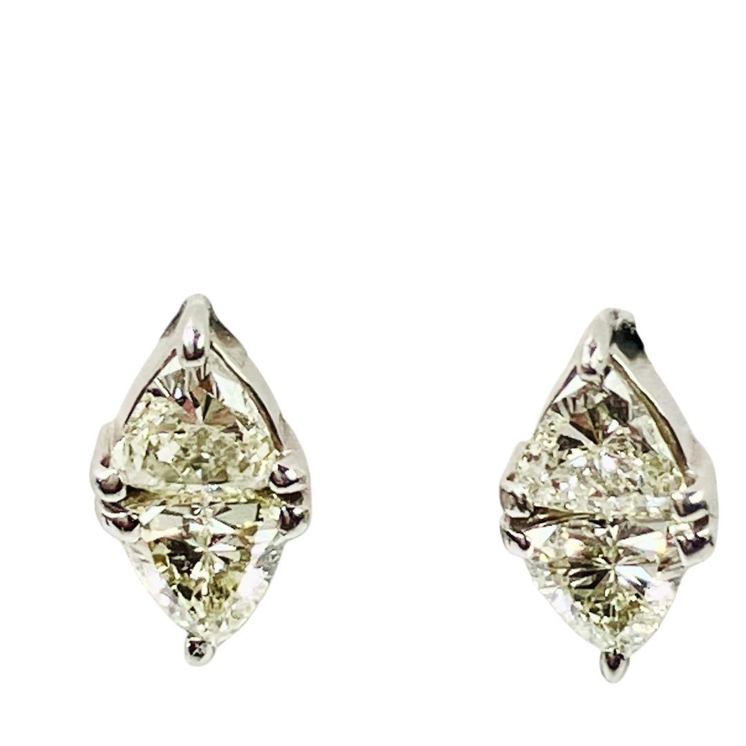 Pt900 トライアングルカット 天然ダイヤモンド ピアス D: 0.410ct