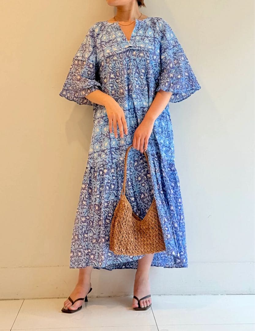 美品！】ヌキテパ サラマリカ フラワーワンピース ドレス ブルー 水色