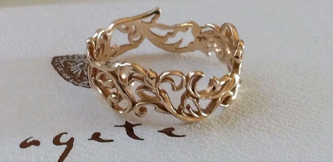 アガット K10 リング 13号 透かし レース クラシック 総柄 レア 限定