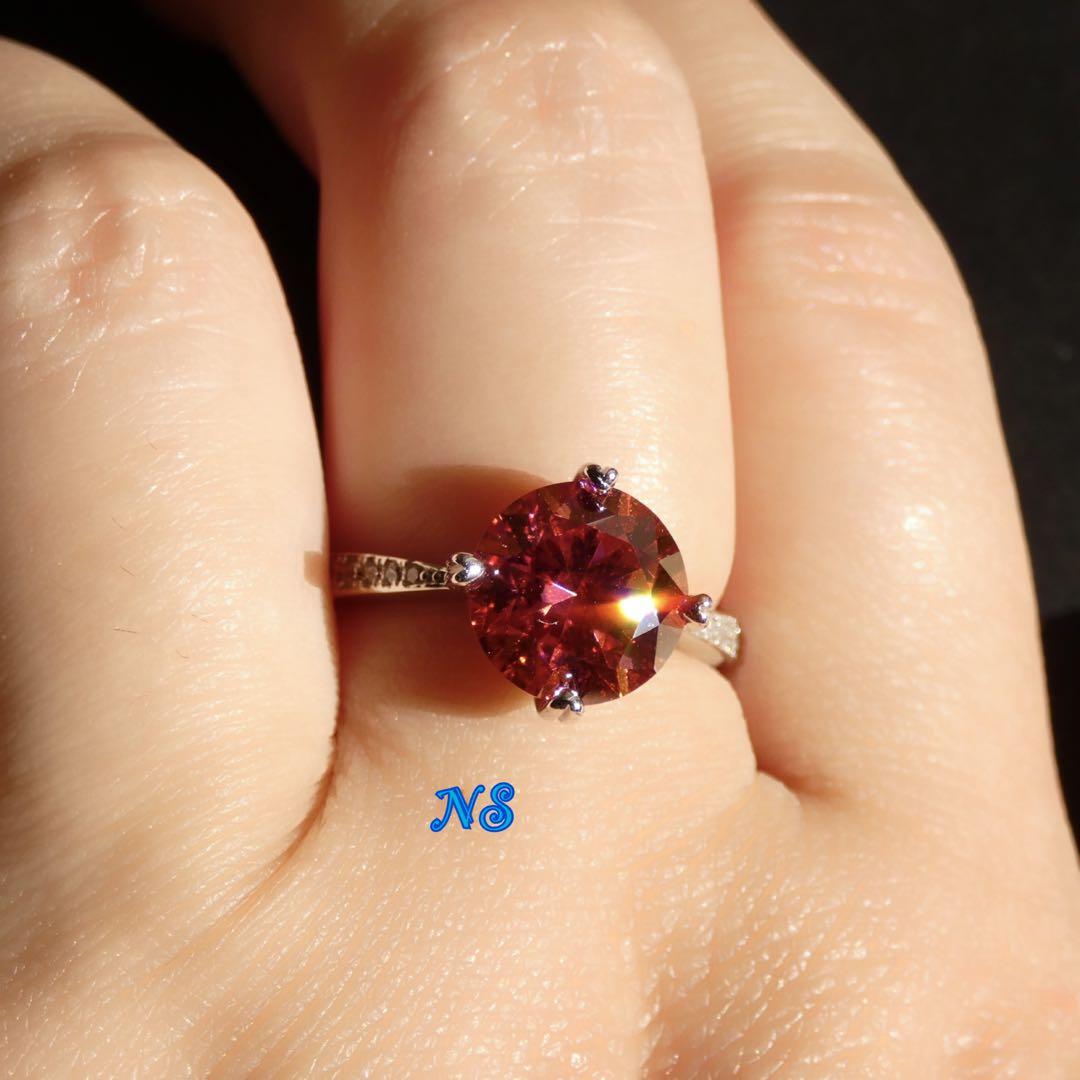 専用】モアサナイト リング フリーサイズ レインボーレッド 3ct＆